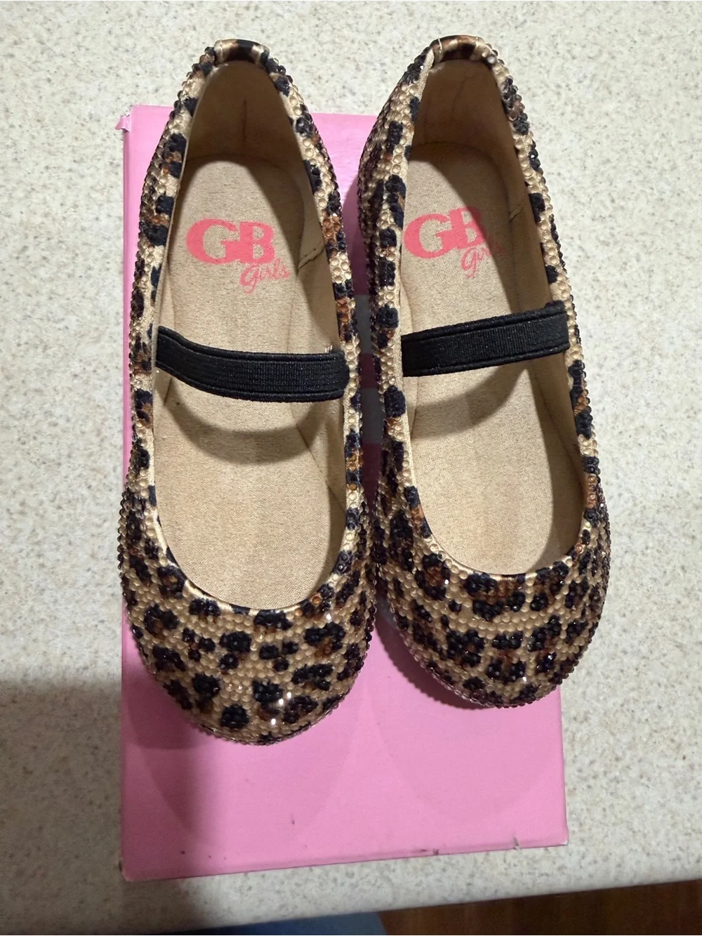 GB girls Leopard-Print Ballet Flats in Tan and Black